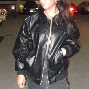 Princess Polly Goldsmith Faux Leather Jacket – Black Oversized Zip-Up